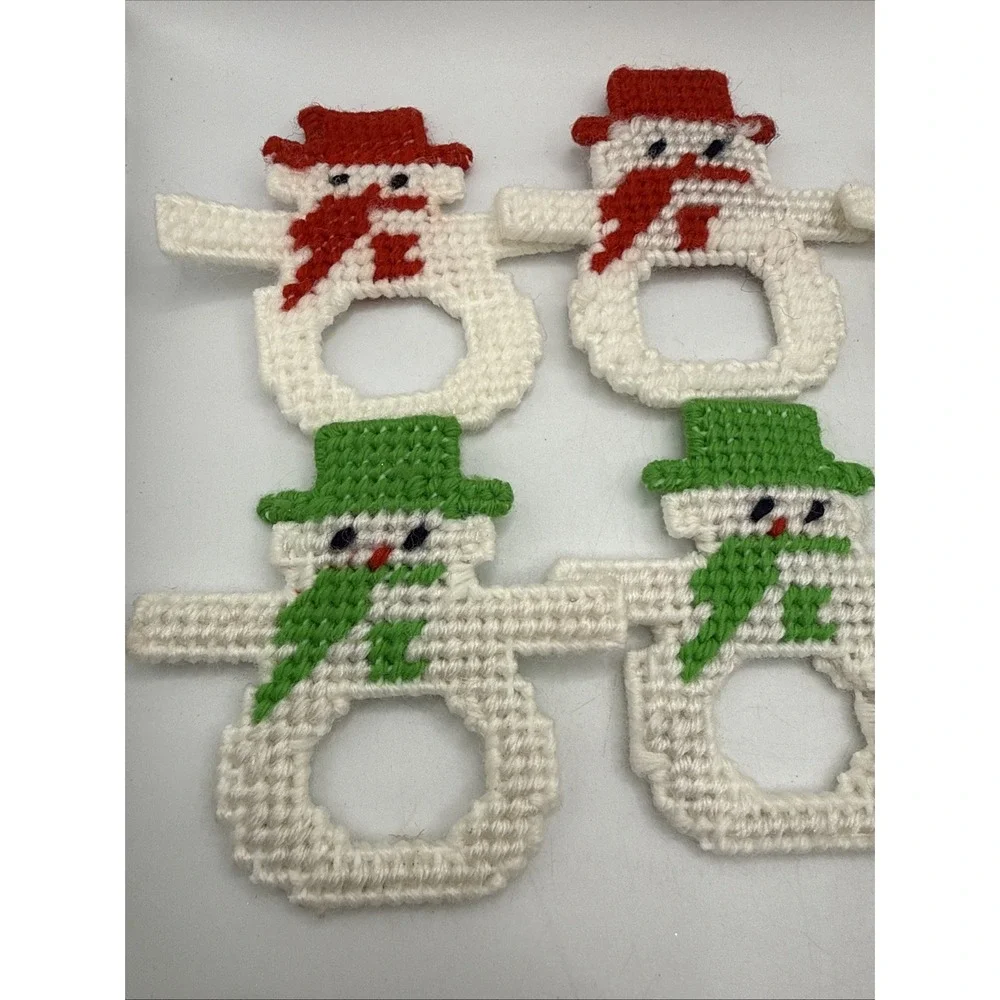 Vintage Needlepoint Christmas Napkin Ring Holders Santa Set Of 8‎